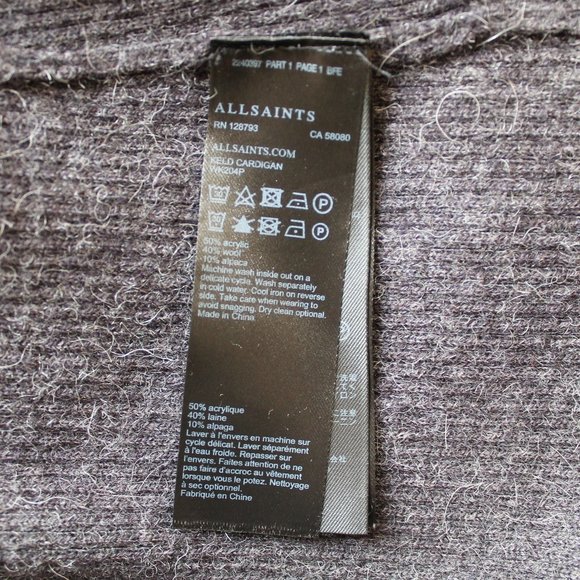 All Saints Keld Wool & Alpaca Cardigan in Cinder Black Marl Size Medium - Picture 5 of 5